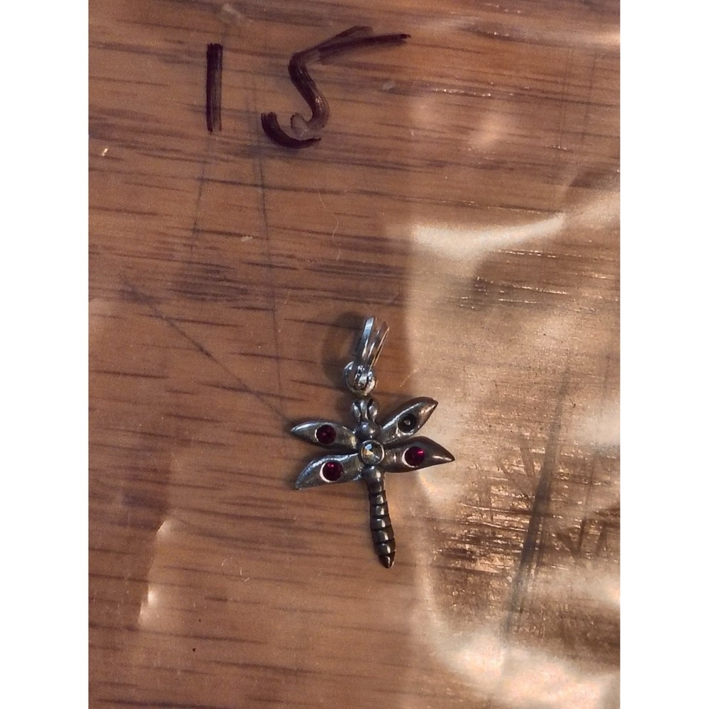 Sterling Silver Dragonfly Pendant Charm 925 Red Crystal Insect Motif Small